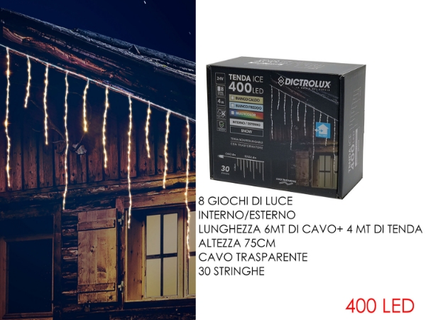 Immagine di TENDA ICE 400 LUCI LED BIANCO CALDO 4MTX0.75H